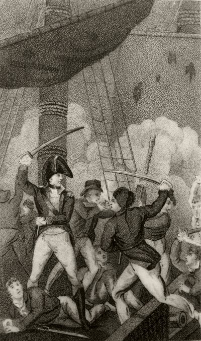 Blackbeard entert die Pearl, kommandiert von Leutnant Maynard von Unknown artist