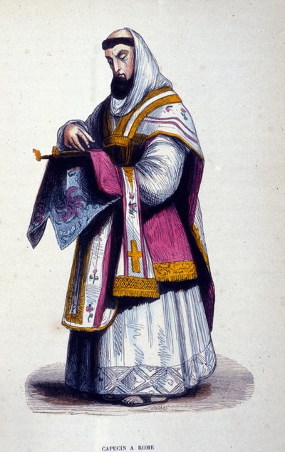 Kapuziner in Rom. Gravur aus einem Album über religiöse Orden, Paris von Unknown artist