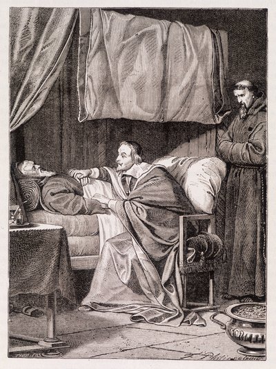 Kardinal Richelieu am Sterbebett von Pater Joseph - Gravur von Unknown artist