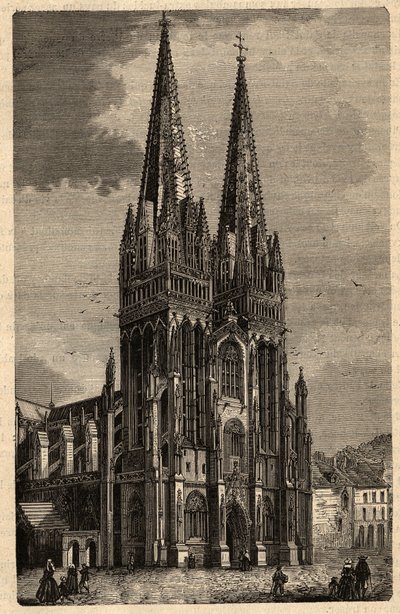 Kathedrale Saint-Corentin von Quimper - Gravur in „PATRIE - BESCHREIBUNG DER MALERISCHEN FRANKREICH IN 6 BÄNDEN“ von Lucien Huard - Ende des 19. Jahrhunderts von Unknown artist