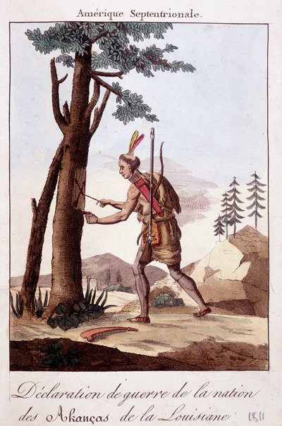 Zeremonie der Kriegserklärung unter den Akancas-Indianern von Louisiana - Gravur von Unknown artist