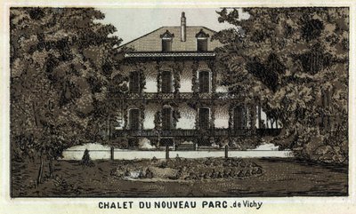 Chalet des neuen Parks von Vichy (Allier und die Auvergne-Region). Chromolithographie des späten 19. Jahrhunderts von Unknown artist