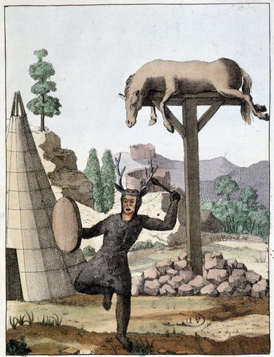 Schamane Tonguse tanzt vor einem Grab (Sibirien) - Gravur, Anfang 19. Jahrhundert von Unknown artist