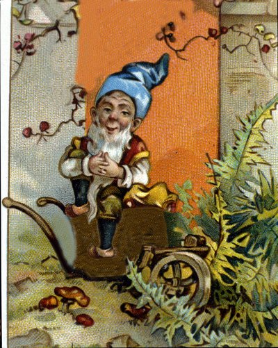 Charakter des Zwerges oder Kobolds sitzend. Chromolithographie des 19. Jahrhunderts von Unknown artist
