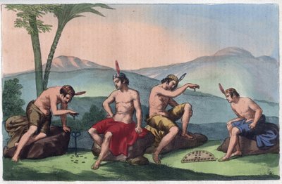Chilenische Ureinwohner spielen Queciu und Porotos, Chile - Gravur aus „Usi e Costumi di Tutti i Popoli dell