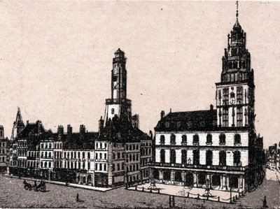 Stadt Calais: alter Leuchtturm und Rathaus von Unknown artist