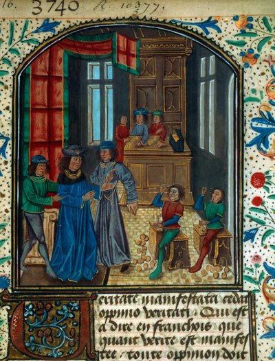 Münzprägung im Mittelalter. Miniatur aus einem Entwurf von Nicolas Oresme (1320-1382) von Unknown artist