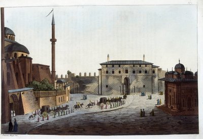 Konstantinopel: Serail-Tor. Soliman der Große war der erste, der seinen gesamten Hof und Harem dorthin brachte, außer denen, die mit seinen Vorgängern gelebt hatten. In „Le costume ancien et moderne“ von Unknown artist