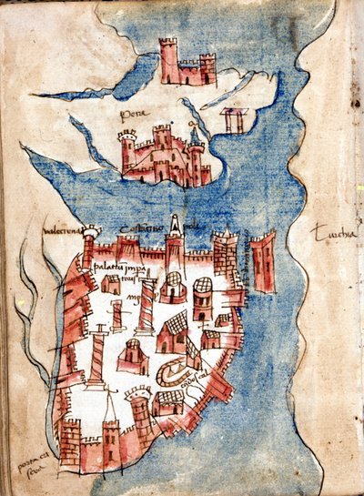 Konstantinopel, Manuskriptkarte von Venedig aus dem 15. Jahrhundert von Unknown artist