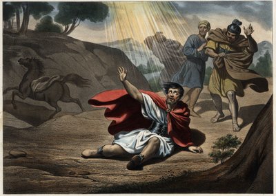 Bekehrung des Heiligen Paulus. Anonyme Gravur aus der Mitte des 19. Jahrhunderts. von Unknown artist