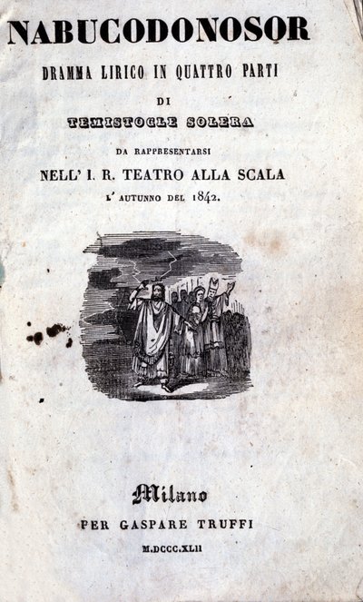 Titelblatt des ersten Librettos von Nabucco von Giuseppe Verdi (1813 - 1901), das ursprünglich Nabucodonosor hieß von Unknown artist