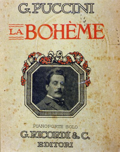 Titelblatt der Partitur „La Bohème“ von Puccini (1858-1924) mit seinem Porträt von Unknown artist
