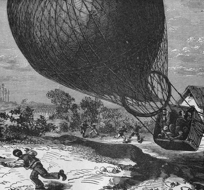 Abstieg des Ballons „Zénith“ mit den Leichen von Crocé-Spinelli und Sivel, die während des Aufstiegs an Erstickung starben, und Gaston Tissandier, der ohnmächtig wurde. In „Album de la Science“, Éditions Jouvet von Unknown artist