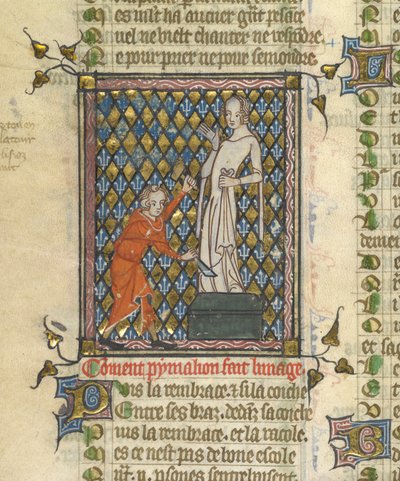 Detail einer Miniatur von Pygmalion vor der Statue, aus 