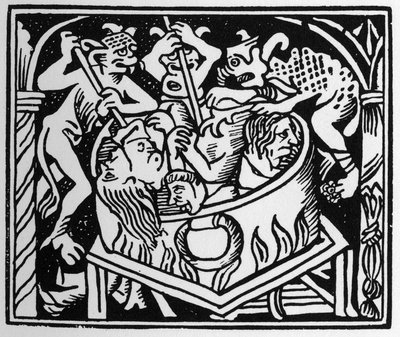 Teufel quälen die Lüsternen in einem Brunnen aus Feuer und Schwefel - in 