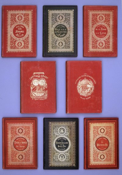 Verschiedene Einbände von Jules Vernes Büchern, veröffentlicht in Hetzel-Ausgaben. Verne-Bibliothekssammlung. Paris von Unknown artist