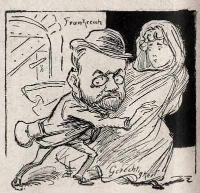 Dreyfus-Affäre - Emile Zola hat Gerechtigkeit: Komm mit mir, mein Schatz, hier wollen wir uns nicht mehr hören - Zeichnung veröffentlicht in der österreichischen Zeitung „Der Floh“ 1898 (reproduziert in Le Rire) von Unknown artist