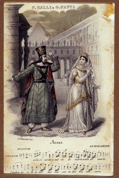 Duett zwischen Giuditta Pasta und Filippo Galli in der Oper „Semiramide“ von Gioachino Rossini (1792-1868) von Unknown artist