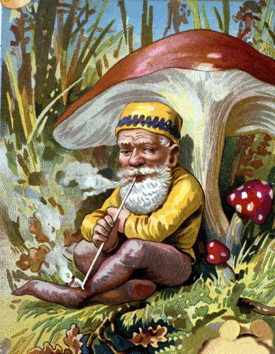Zwerg oder Kobold, der die Pfeife raucht. Chromolithographie des 19. Jahrhunderts von Unknown artist