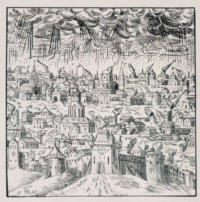 Erdbeben in Baden - in „Sammlung von 39 Figuren, die die Katastrophen Frankreichs von 1562 bis 1586 darstellen“; Druck von Louis Perrin von Unknown artist