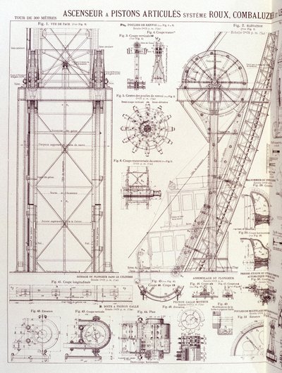 Aufzug und Gelenkkolben des Eiffelturms (Roux-Combaluzier-System) - Industriedesign von Unknown artist