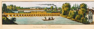 Kaiser Ferdinand Nordbahn: Der Zug überquert die zweite Eisenbahnbrücke von Unknown Artist