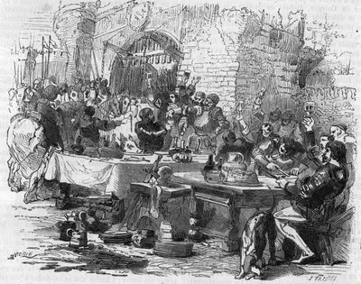 Englische Rüstung an einem offenen Tisch in Amiens im Jahr 1475 behandelt. von Unknown artist