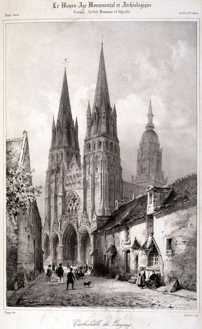 Gravur der Kathedrale von Bayeux veröffentlicht in „Das Monumentale und Archäologische Mittelalter“. 19. Jahrhundert von Unknown artist