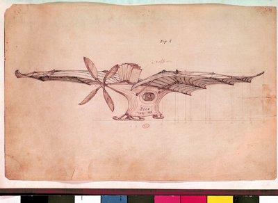 Eole Flugmaschine. Darstellung von Clement Aders Flugzeug. Anonyme Zeichnung um 1882-1889 von Unknown artist