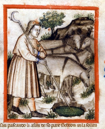 Esa weidet Esel - der Pentateuch. Miniatur aus Codex 212 (oder Padovano Codice oder Bibel von Padua) 1390-1400 Rovigo, Accademia dei Concordi von Unknown artist