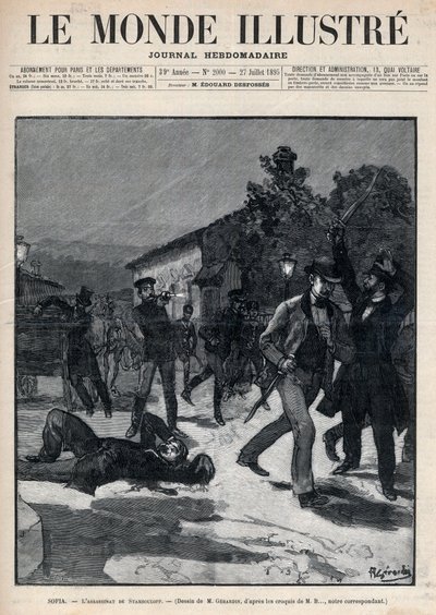 Ereignisse in Bulgarien: Die Ermordung von Herrn Beltchef in Anwesenheit von Stefan Stambolov (1854-95) - Sofia von Unknown artist