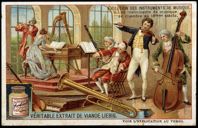 Entwicklung der Musikinstrumente: Kammermusikinstrumente im 18. Jahrhundert - Liebig Chromolithographie von Unknown artist