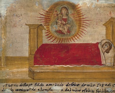 Ex-voto, das Madonna und Kind mit Patient im Bett darstellt von Unknown artist
