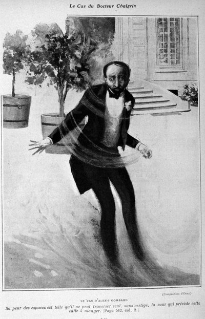 Beispiel für Agoraphobie oder Angst vor offenen Räumen. Der Fall von Alexis Gombaud, der den Hof seines Hauses nicht allein überqueren konnte von Unknown artist