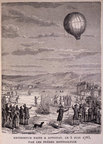 Experiment der Gebrüder Montgolfier in Annonay am 5. Juni 1783 - in „Les Contemporains“, n.d. Ende 19. Jahrhundert von Unknown artist