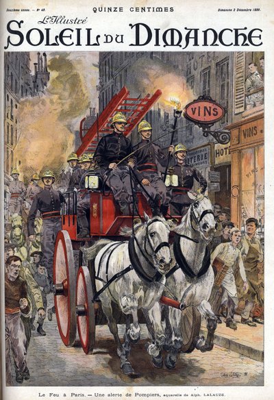 Feuer in Paris: Alarm der Feuerwehr. Gravur in „Le sun-du-dimanche“, 3. Dezember von Unknown artist