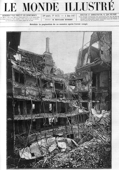 Brand der Opera Comique (Opera-Comique) in Paris am 25. Mai 1887 während der Aufführung des ersten Akts von Ambroise Thomas