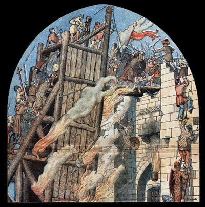Erster Kreuzzug: die Belagerung und Eroberung Jerusalems durch die Kreuzfahrer unter der Führung von Gottfried von Bouillon (1058-1100) im Jahr 1099. von Unknown artist