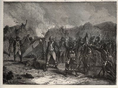 Erste Koalition: Oberst Antoine Guillaume Rampon (1759-1842) in der Schlacht von Montenotte am 12. April 1796, während des Italienfeldzugs, der die französischen Truppen von Napoleon Bonaparte gegen die österreichischen und sardischen Armeen stellte - Fran von Unknown artist