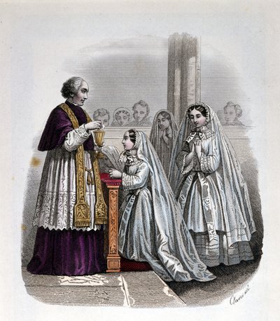 Erstkommunionsszene, Gravur von Unknown artist