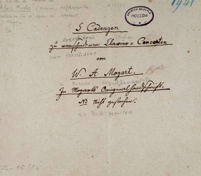 Erste Seite eines Manuskripts von 5 Kadenzen für Klavier von Mozart von Unknown artist