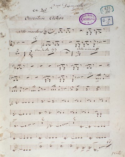 Erste Seite der Partitur von „Acteon“ englische komische Oper von Daniel Francois Esprit Auber von Unknown artist
