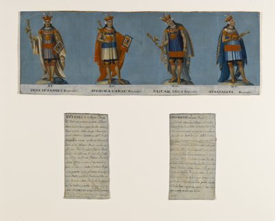 Vier Inka-Könige: Tupac Yupanqui, Huayna Capac, Huascar Inca, Atahuallpa, frühes 19. Jahrhundert von Unknown