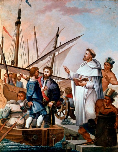 Fra Bartolome de Olmedo biegt Brigantinen und Matrosen, um die neue Welt 1500 zu erkunden von Unknown Artist