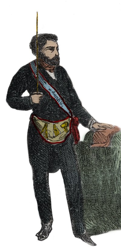 Freimaurerei - Kostüm eines Freimaurers für seine Aufnahme in den Grad des Meisters - Gravur von 1879 in „Histoire des sociétés secrètes, politiques et religieuses“ von Pierre Zaccone (1817-1895) von Unknown artist