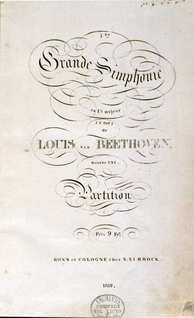 Frontispiz der ersten deutschen Ausgabe der Partitur der Symphonie Nr. 1 in C-Dur von Ludwig van Beethoven von Unknown artist