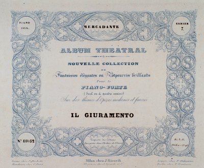 Frontispiz der Oper Il Giuramento, von Mercadante (1837) von Unknown artist