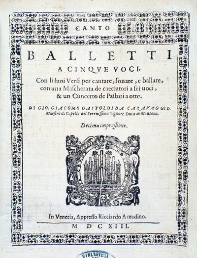 Frontispiz von Balletti für fünf Stimmen von Giovanni Giacomo Gastoldi von Unknown artist