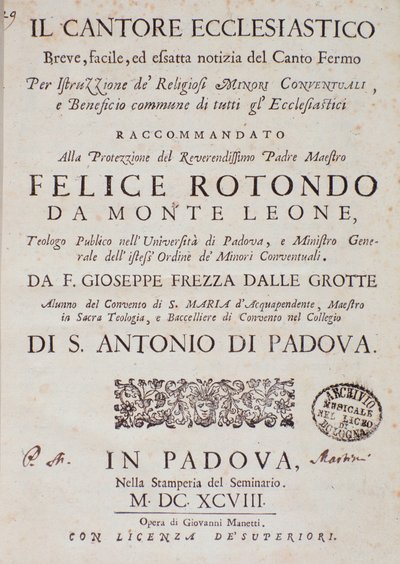Frontispiz von Il cantore ecclesiastico von Giuseppe Frezza dalle Grotte von Unknown artist