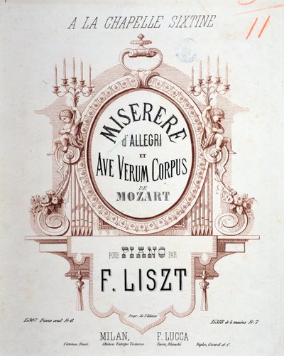 Frontispiz von Miserere von Allegri und Ave verum corpus von Mozart, transkribiert von Liszt für Klavier (1865) von Unknown artist